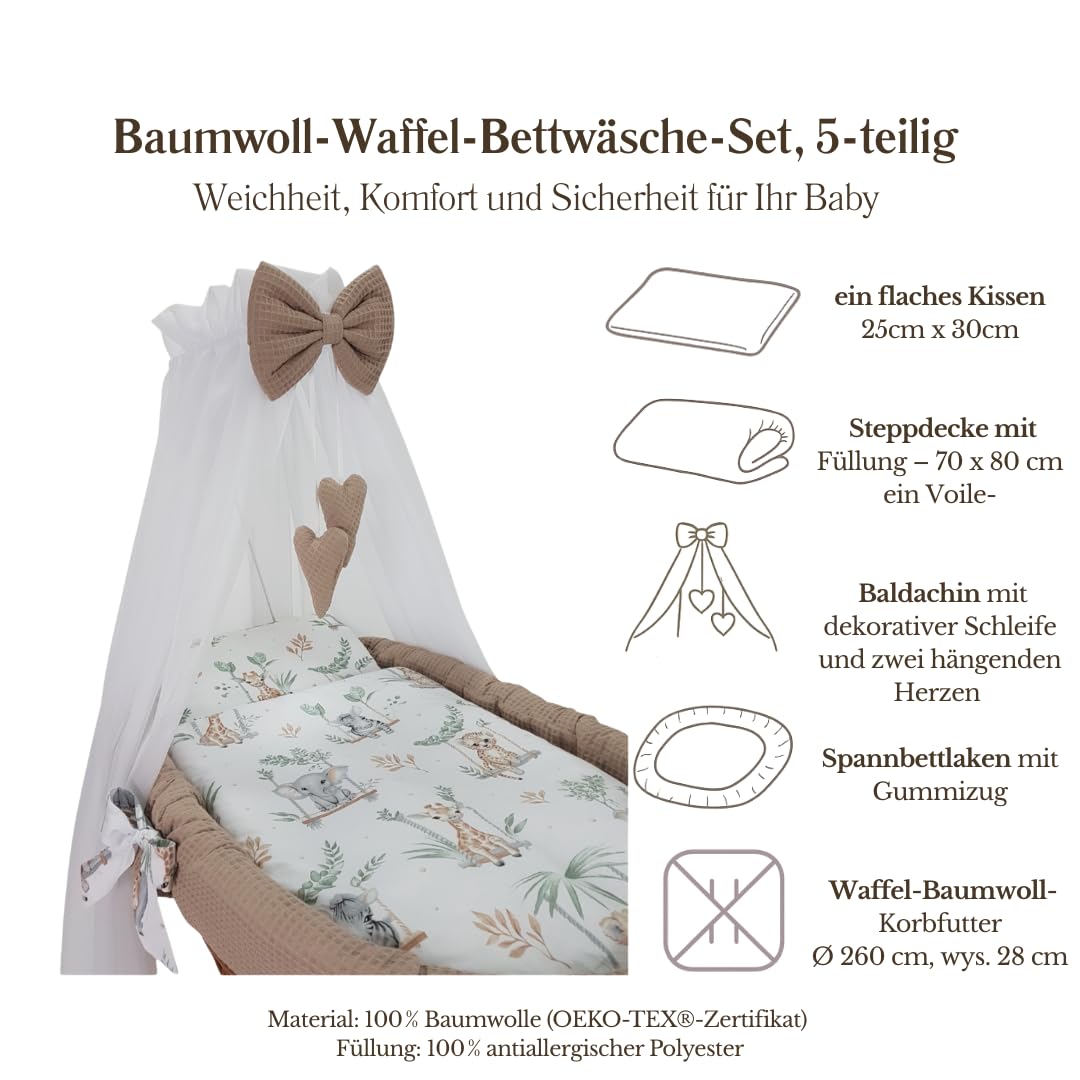 Komplet pościeli dla niemowląt i dzieci, pościel z tkaniny waflowej, pościel do łóżeczek dziecięcych, poszewka na kołdrę z lakierem, wiele kolorów (Safari)