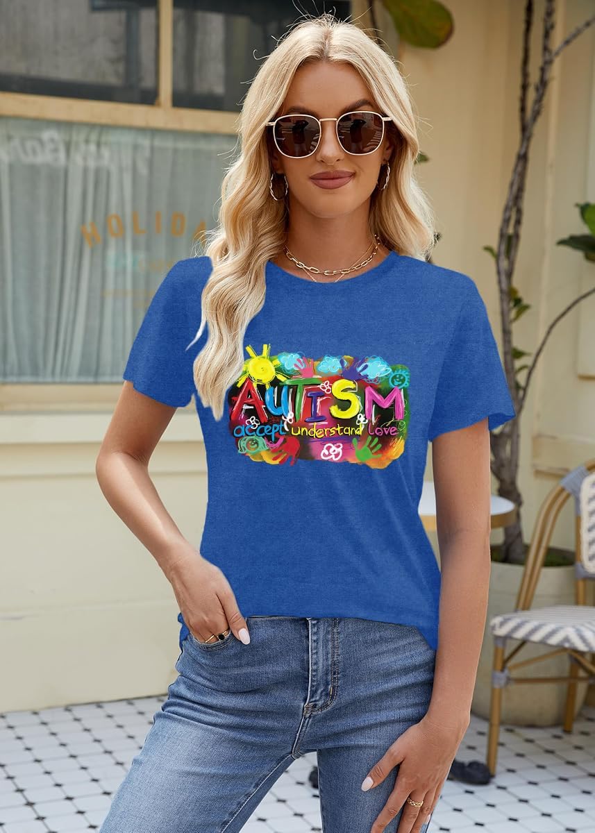 Women's Autism Awareness Shirts Love T-Shirts Autistic Support Tee Tops - Image 5