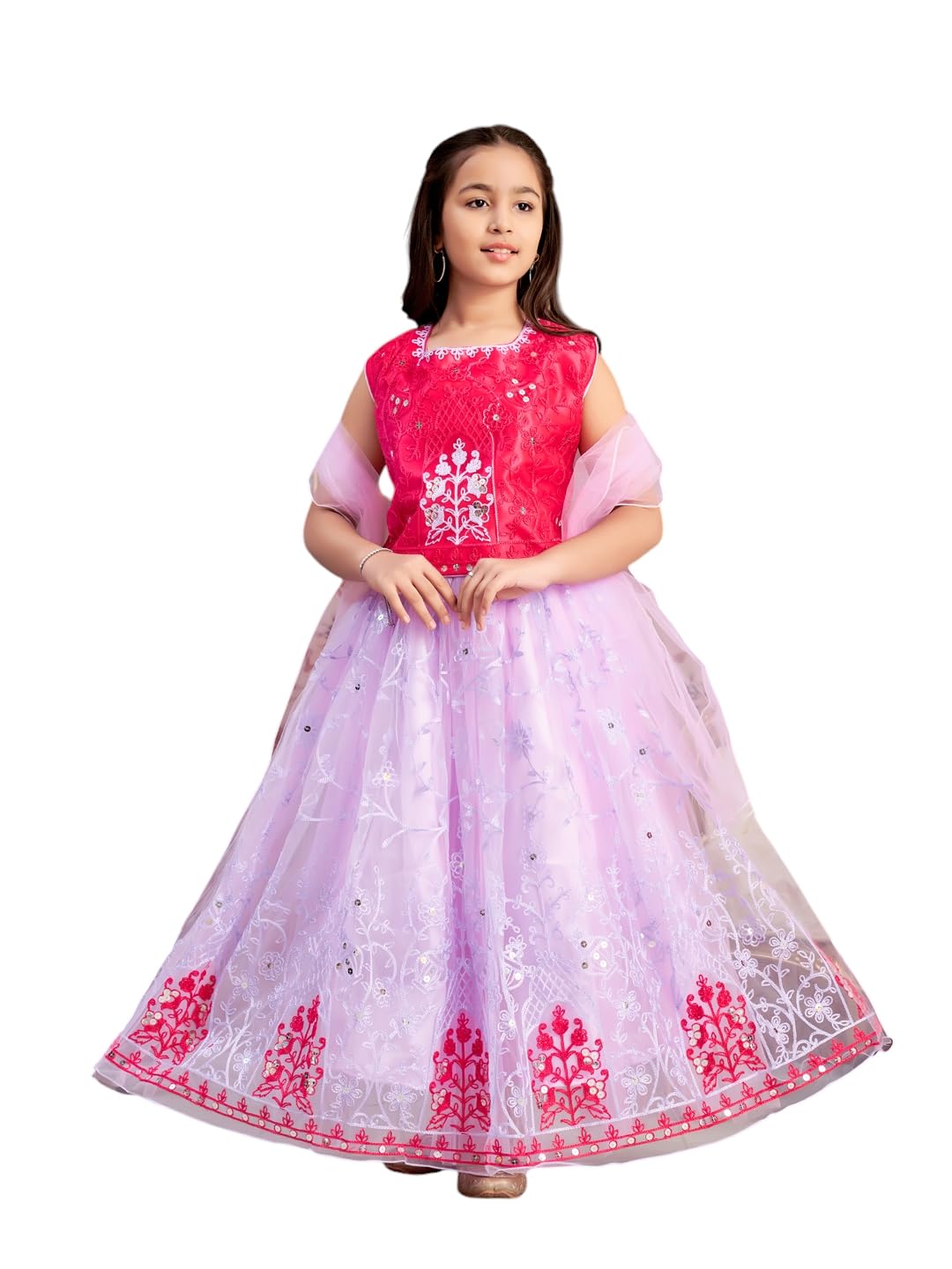 Aarika Girls Ethnic Wear Rani-Purple Colour Thread Embroidery Net Lehenga Choli Set With Dupatta-9-13 Years (Lch-Shm-01528)