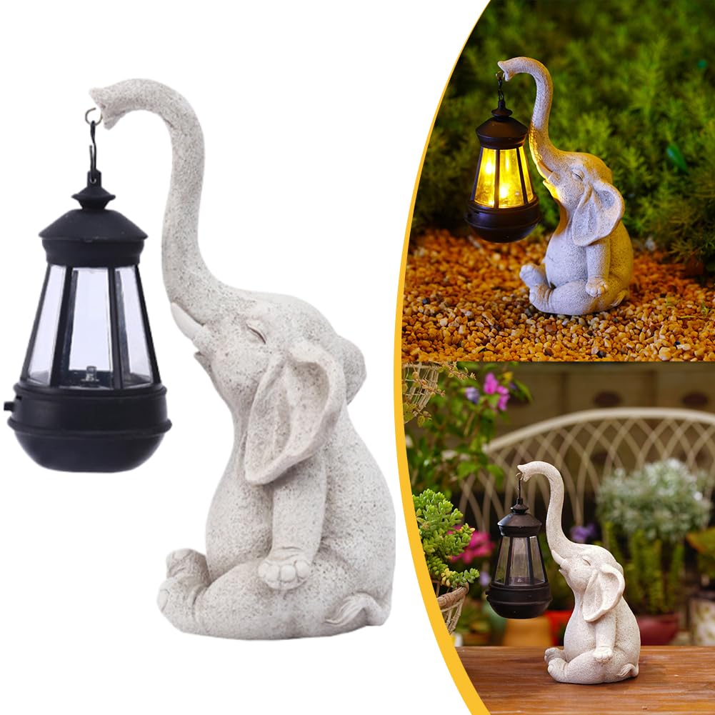 Nacome Statua Elefante Solare Per Giardino Con Lanterna LED, Decorazione Esterna Per Prato E Balcone, Regalo Per Donna - copertina