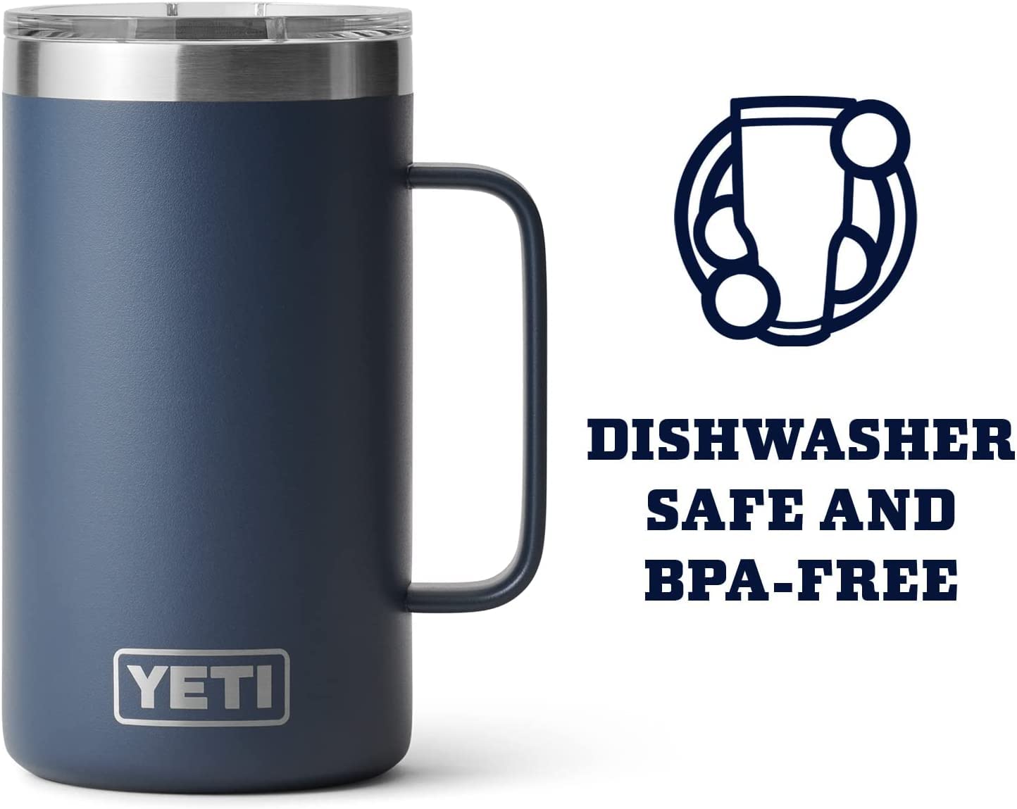 YETI Rambler Mug, Vacuum Insulated Stainless Steel Stackable Mug with Magslider Lid, Navy, 24 oz (710 ml)