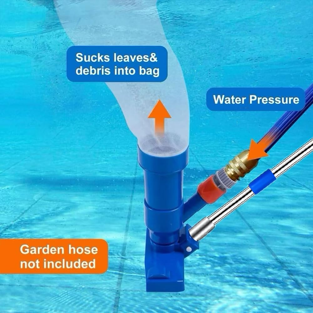Poolsauger Bodensauger mit Teleskopstange 180cm, Pool Reinigung Bodensauger, Staubsauger Unterwasser mit Laubsack, Reinigungsbürste für Schwimmbad, Teich, Whirlpool, Bad und Spa