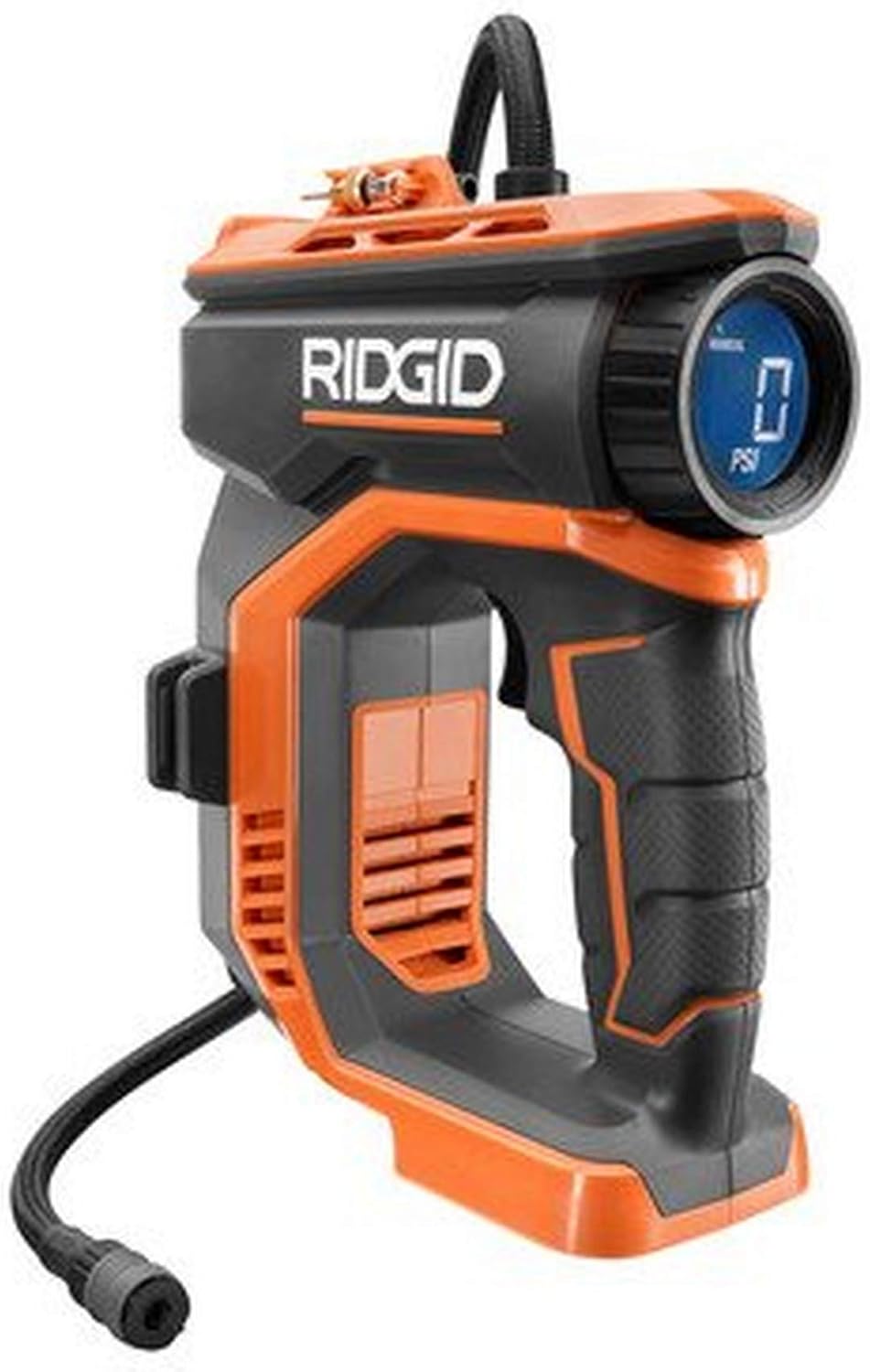 RIDGID 18V Digital Inflator - Battery & Charger Sold Separately - 150 PSI, 150 L/min, 20" Hose - Orange - Automatic, Battery Powered - Air Pump
