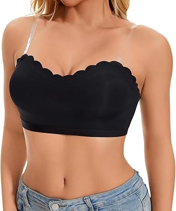 Strapless Bras for Women Tube Tops Plus Size Seamless UK Corset Bra Bandeau Bikini Top Ladies Push Up 36g with Invisible Straps Heavy Breast Clear Back