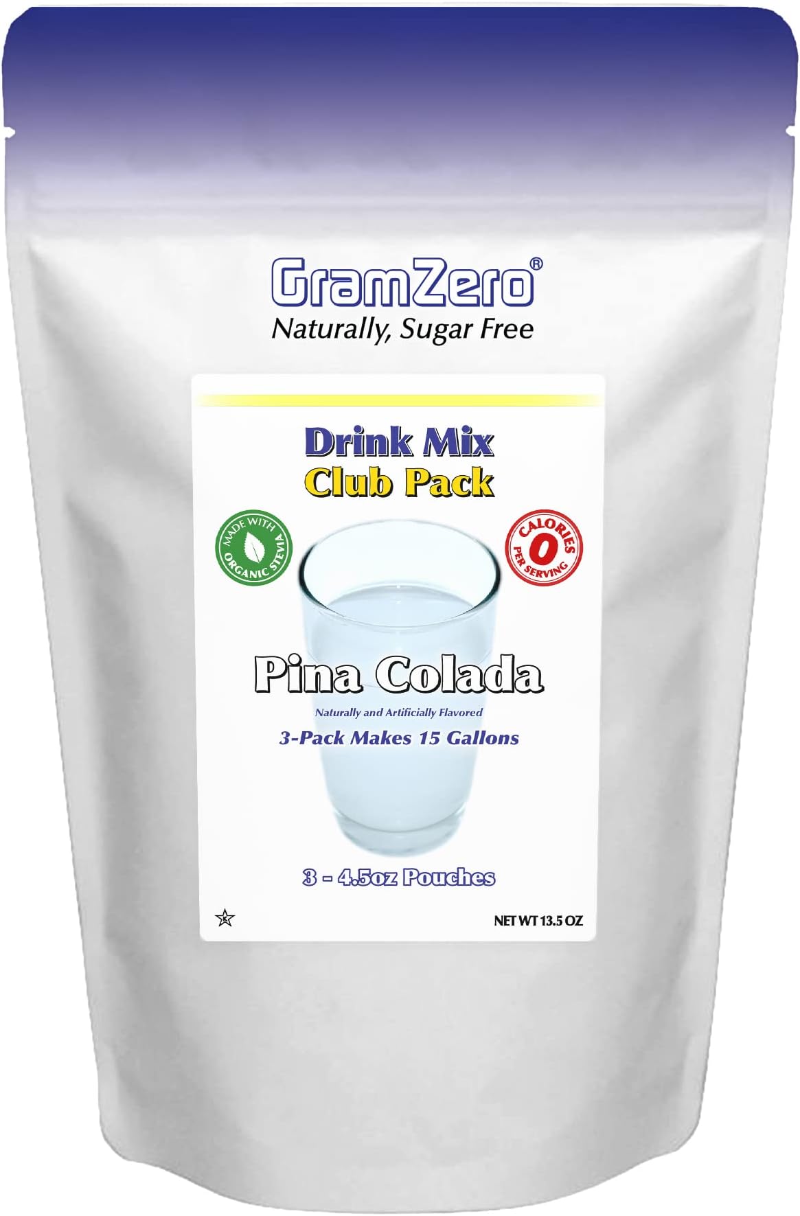 GramZero Pina Colada Zero Calorie Sugar Free Drink Mix, Great For Nutrition Club Loaded Teas, Stevia Sweetened