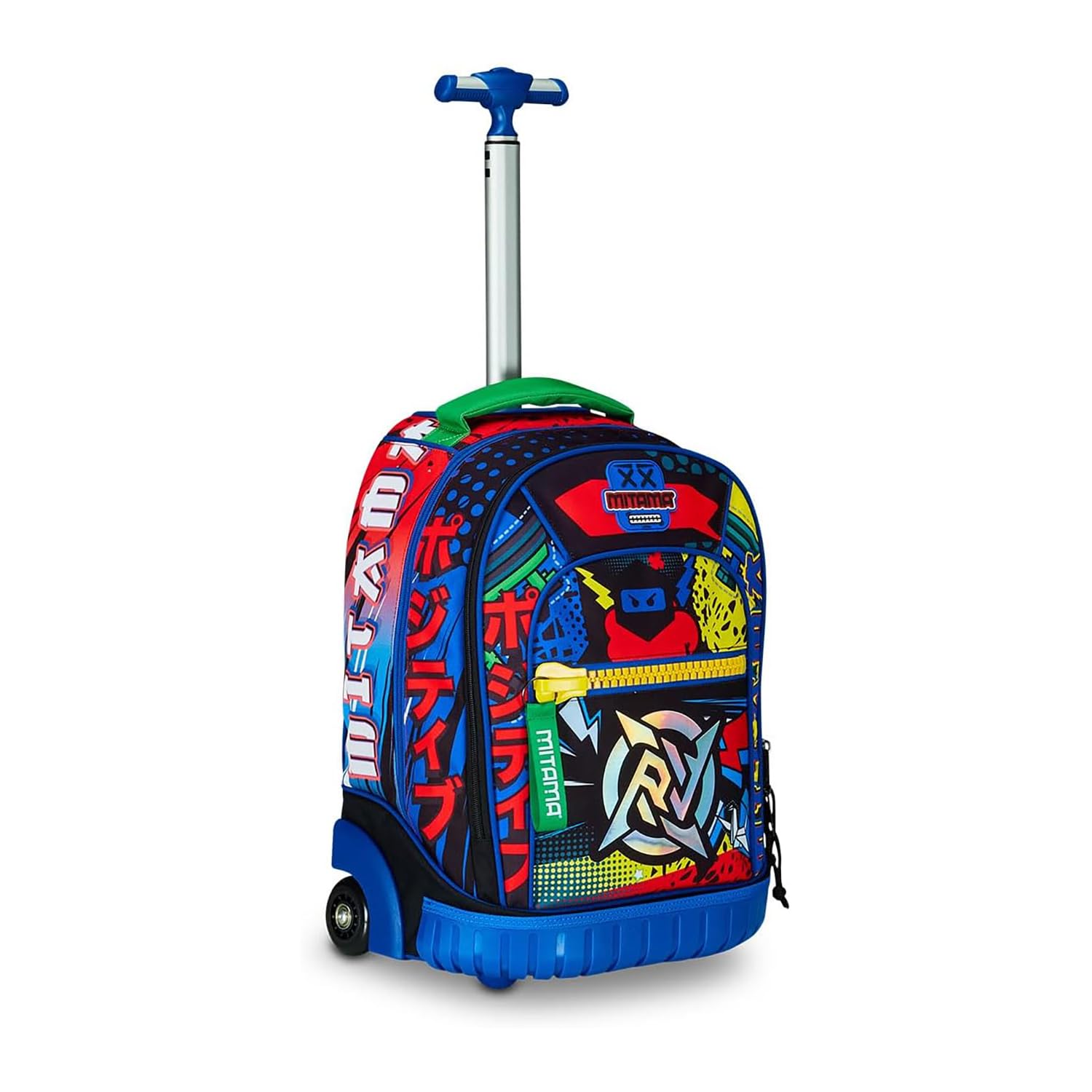 Mitama Trolley Run Scuola Mysterious Warriors,Doppio Scomparto, Blu e Arancione, Scuola Elementare e Tempo Libero, Bambino Ragazzo