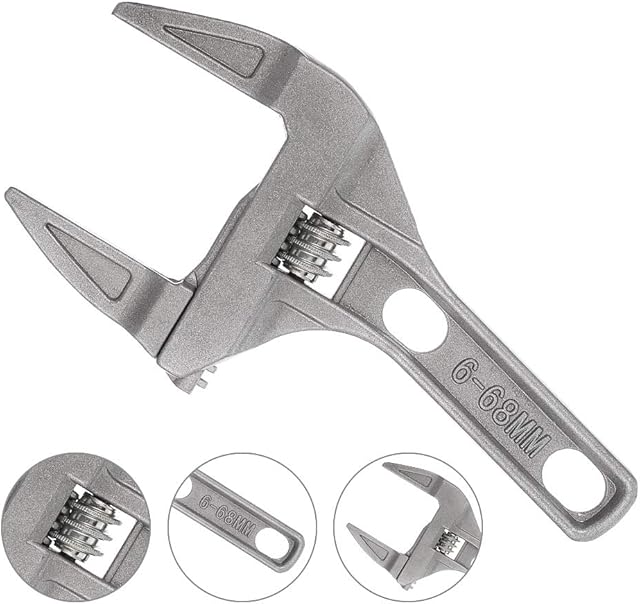 Yumi V Wrench Adjustable, 6-68mm Large Opening Wide Jaw Aluminum Alloy Wrench with Short Handle Ultra-Thin Shifting Spanner Tap Plumbing Basin Wrench Hand Repair Tools for Bathroom Washbasin Tube