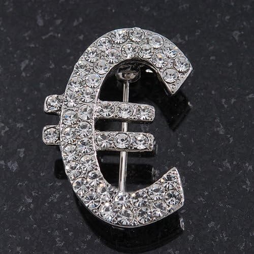 Diamante 'Euro' Brooch In Silver Plating - 2.5cm Length, white / ivory - Image 5