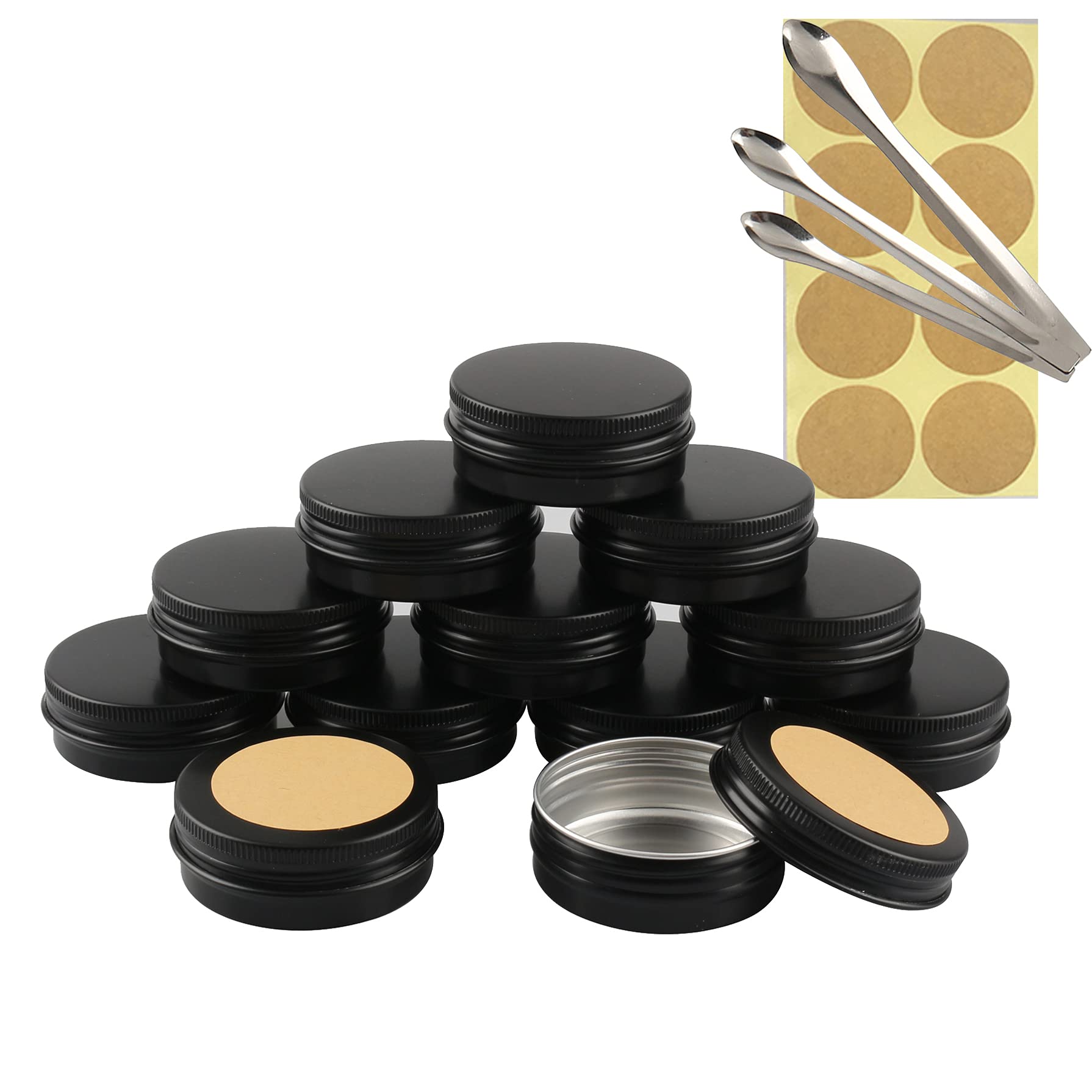Tianzd Black 10 Pieces 30 Ml Empty Round Aluminum Tin Jars With Screw Lids Cosmetics Lip Balm Containers Pots For Diy Candle Salve Salt Powder Crafts Storage Cans With 3X Spoon, 10X Labels