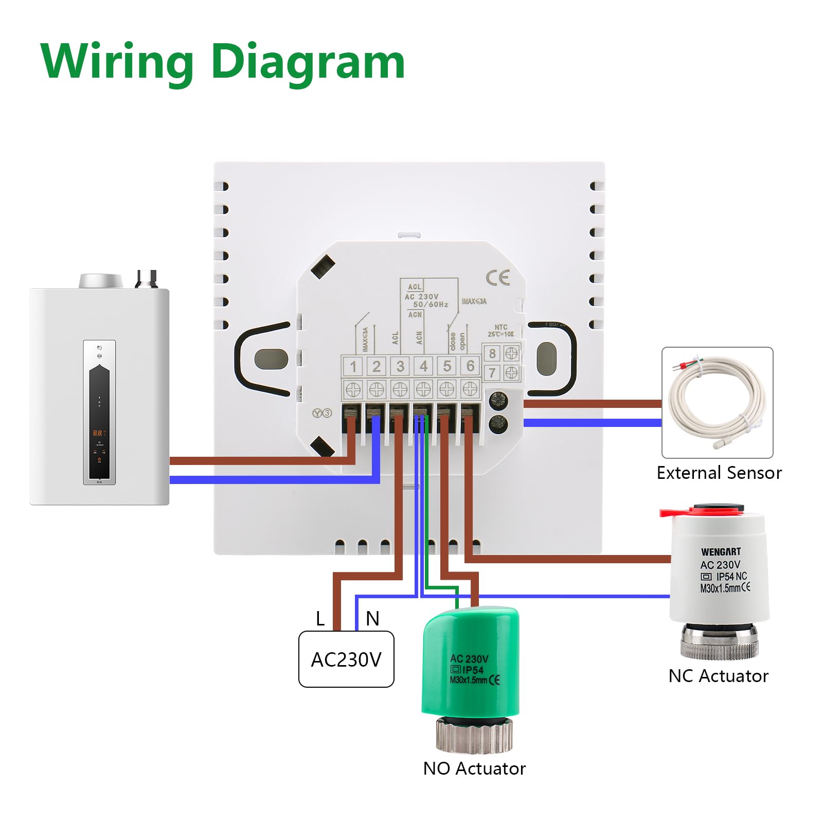 Wengart Digital Thermostat WG903,Programmable Thermostat,Water Heating Link Boiler,Precise Temperature Control,Suitable For Heating Systems,White - Image 4