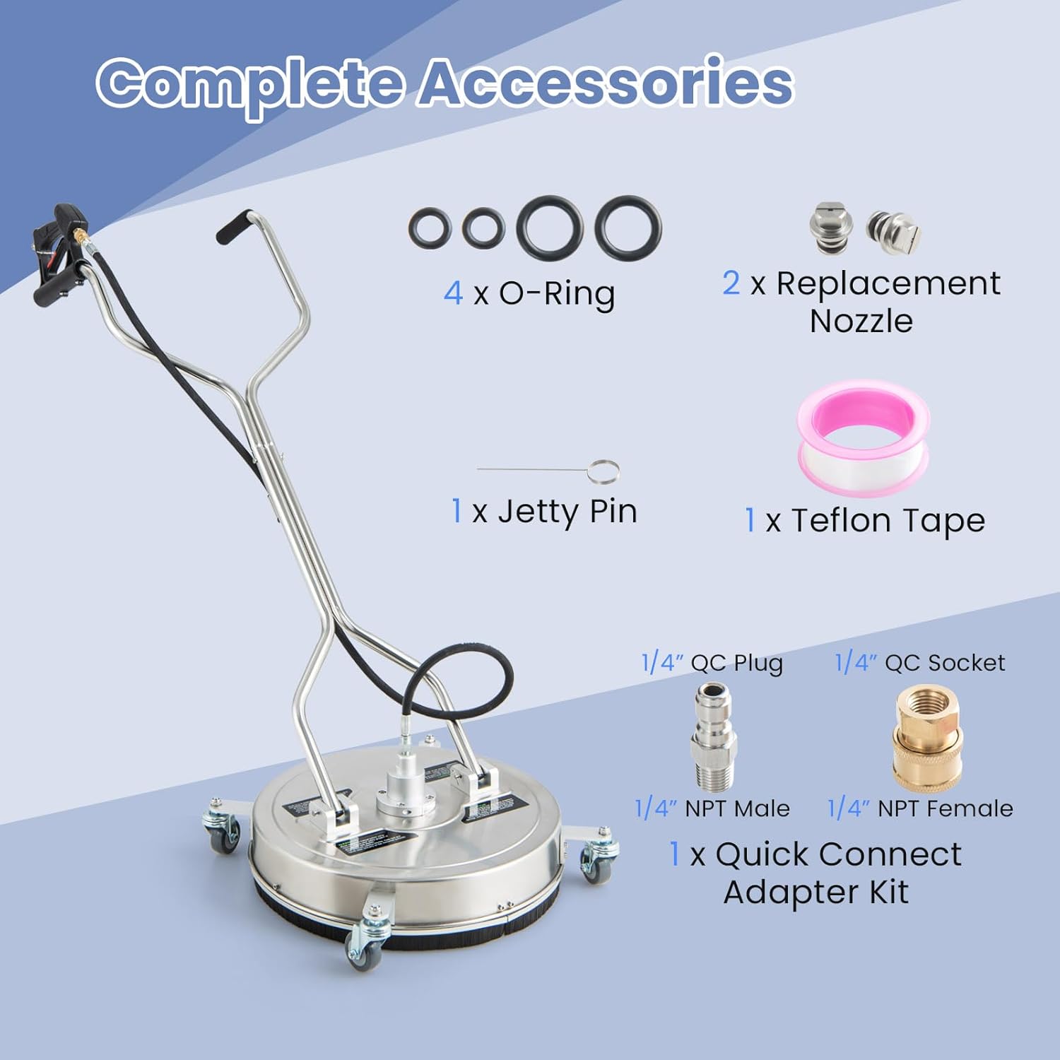 Goplus 20" Pressure Washer Surface Cleaner with 4 Wheels, Dual Handle, Stainless Steel Housing, 3/8" Quick Connect, 2 Replacement Nozzles, Ideal for Driveways, Sidewalks, Patios, Decks, 4000 PSI