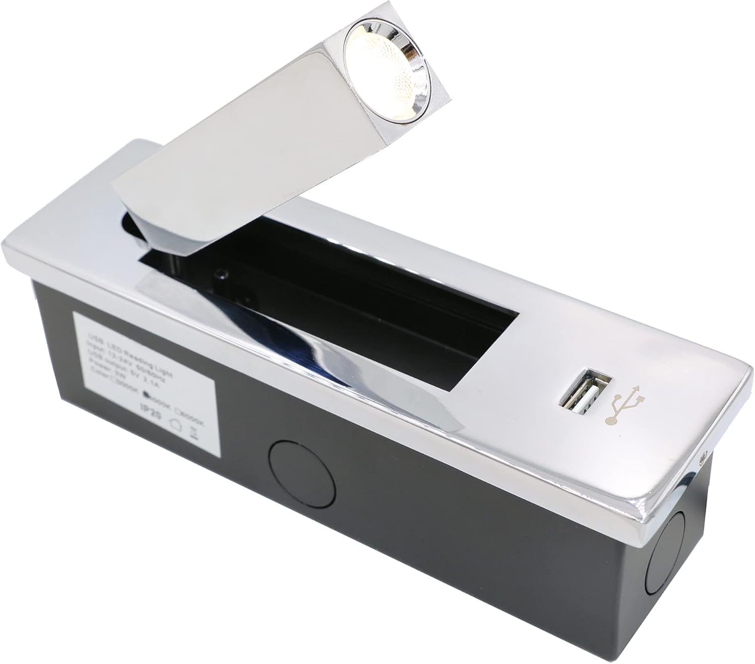 Integral Bedside Reading Light Fixture Bedroom Reading Wall Lamp Headboard Bed Night Reading Light 3W LED with Hidden Switch & USB Fast Charging Port Polished Chrome