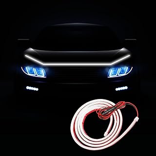 UNWUI Car Hood Led Strips,Dynamic Scan Start Up Hoodbeam Kit, Universal White Led Hood Strip Light, Waterproof Exterior Led Lights for Car, Flexible RGB Led Lights for Cars Daytime Running (70")