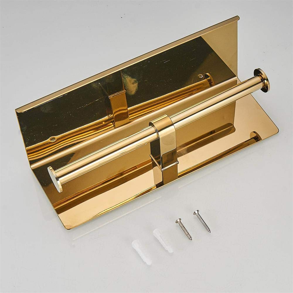 Porta Carta Igienica Doppio Con Mensola In Acciaio Inox 304, Portarotolo A Parete Con Ripiano Per Cellulare, Organizzatore Da Bagno 2 In 1, Viti Nascoste - 3