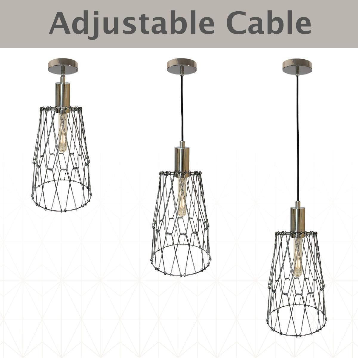 Royal Designs, Inc. Foldable Industrial Metal Pendant Light with Adjustable 7 ft Long Lamp Cord & Canopy, Create 9 Different Shapes, Polished Nickel, Single