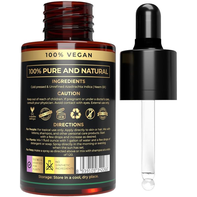 USDA Organic Neem Oil, 100% Pure Cold Pressed Neem Oil for Skin Hair, and Plants, Natural Remedy for Healthy Skin & Hair Care - Image 2