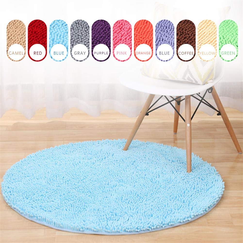 Tapis de bain rond antidérapant en microfibre chenille douce à poils longs lavable en machine - 120 cm - Bleu ciel