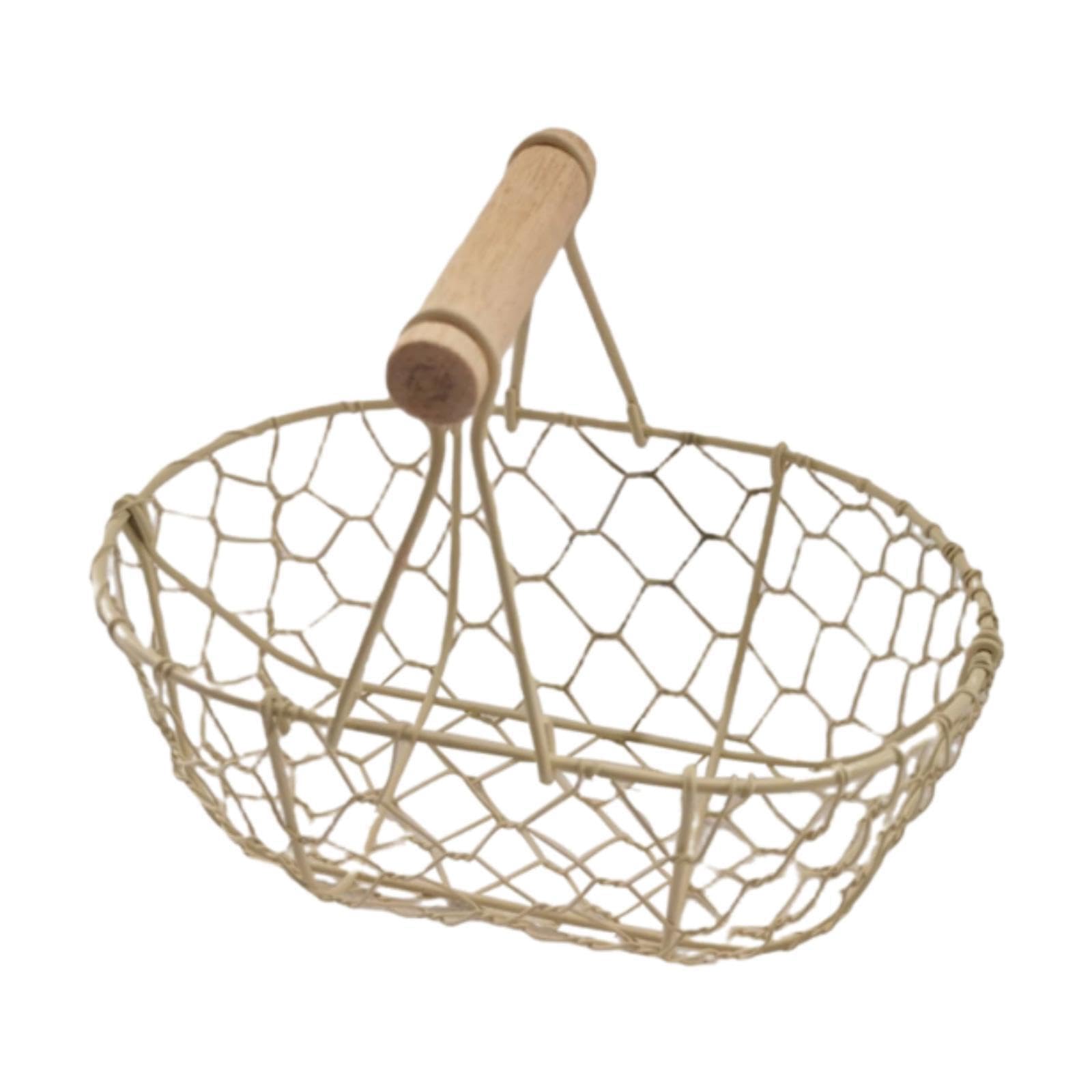 YIXANNX Decorative Fruit Basket Oval Wire Storage Basket With Wooden Handles Option For Organizing Fruits And Enhancing Kitchen Appeal Rust Gathering Baskets, White, 18x12x12.5cm