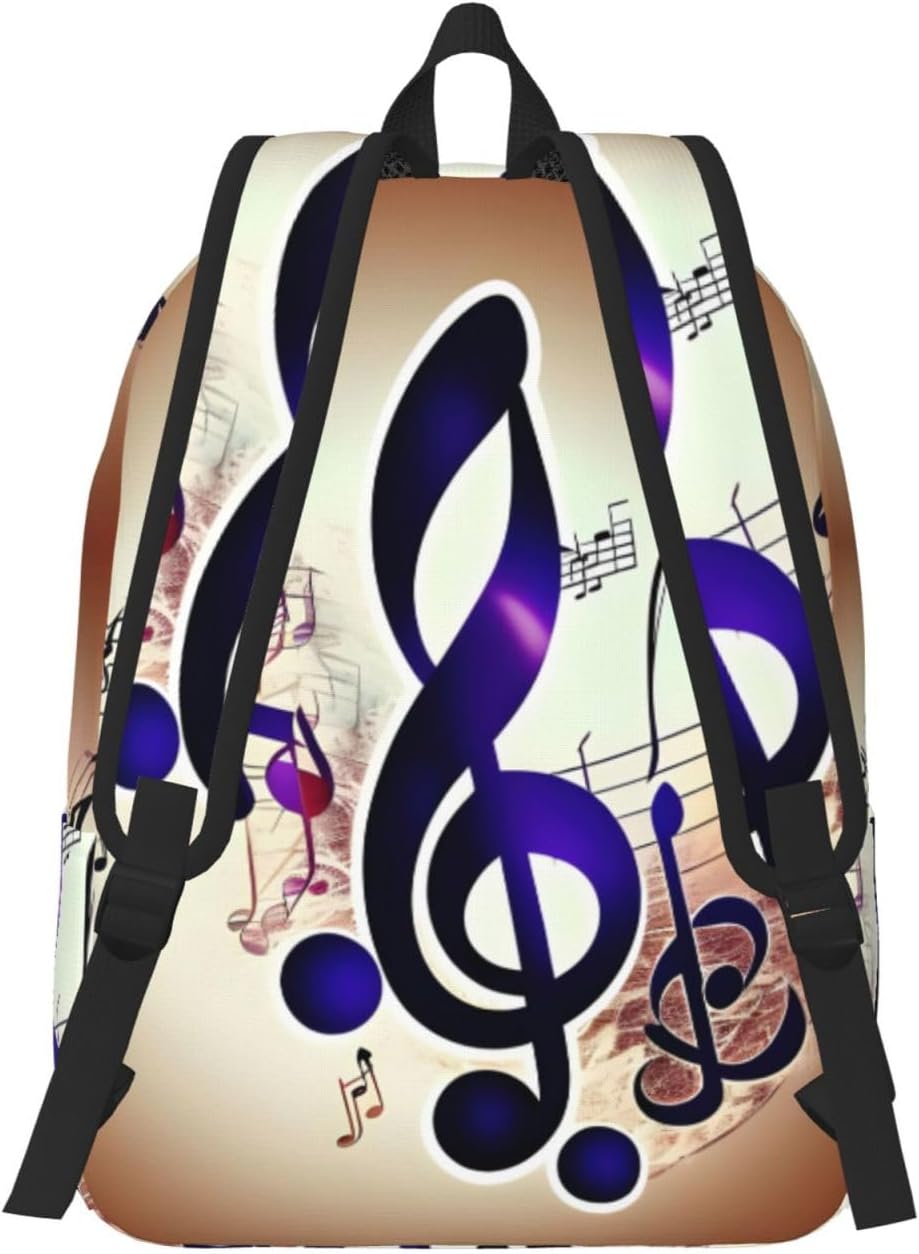 Purple Music Notes Print Canvas Laptop Backpack Outdoor Casual Travel Bag Daypack Book Bag For Men Women