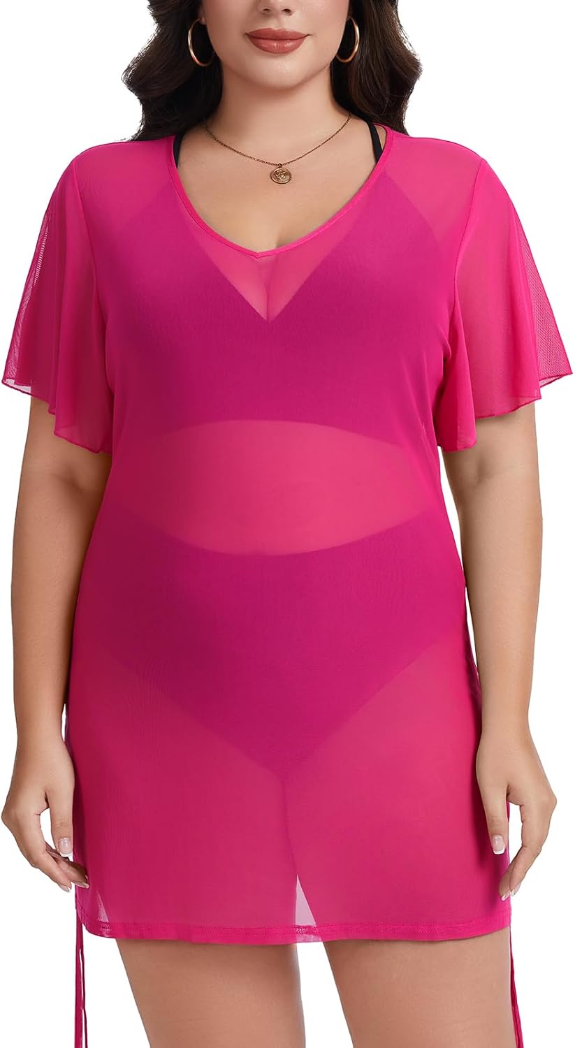 MINTLIMIT Oversize Sommerkleid Damen Transparent Mesh Strandkleid Strandponcho Kleider Leicht Badebekleidung Cover-up Strandtunika Casual