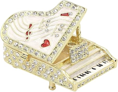 Jewelry Box Exquisite Handmade Piano Model Jewelry Storage Box Artificial Crystal Organizer Box Elegant Gift for Women & Girls Color White