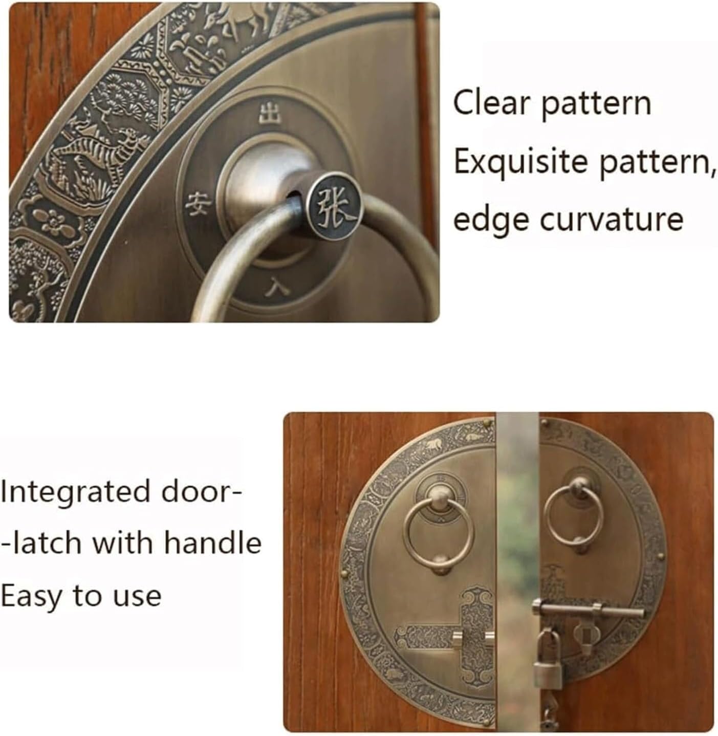 TIST Iron Door Knocker Door Knocker for Front Door Retro Round Door Knock with Mounting Hardware Antique Metal Copper Door Handle Surface-Mounted Installation(B,Dia 30cm)
