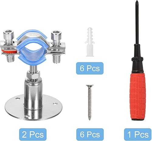 Miniatura 3 de uxcell Soporte de tubería de acero inoxidable, montaje en pared, soporte de tubo de montaje en techo, altura ajustable de 1.181-1.969 in para tubo