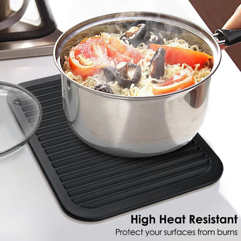 Image of Silicone Trivets for Hot Pots and Pans, 4 Pack Heat Resistant Pot Holders for kitchen, Large Silicone Trivet Mat for Hot Dishes, Black Hot Pads for Kitchen Counter, Hot Mats Spoon Rest, 9 * 12 Inches