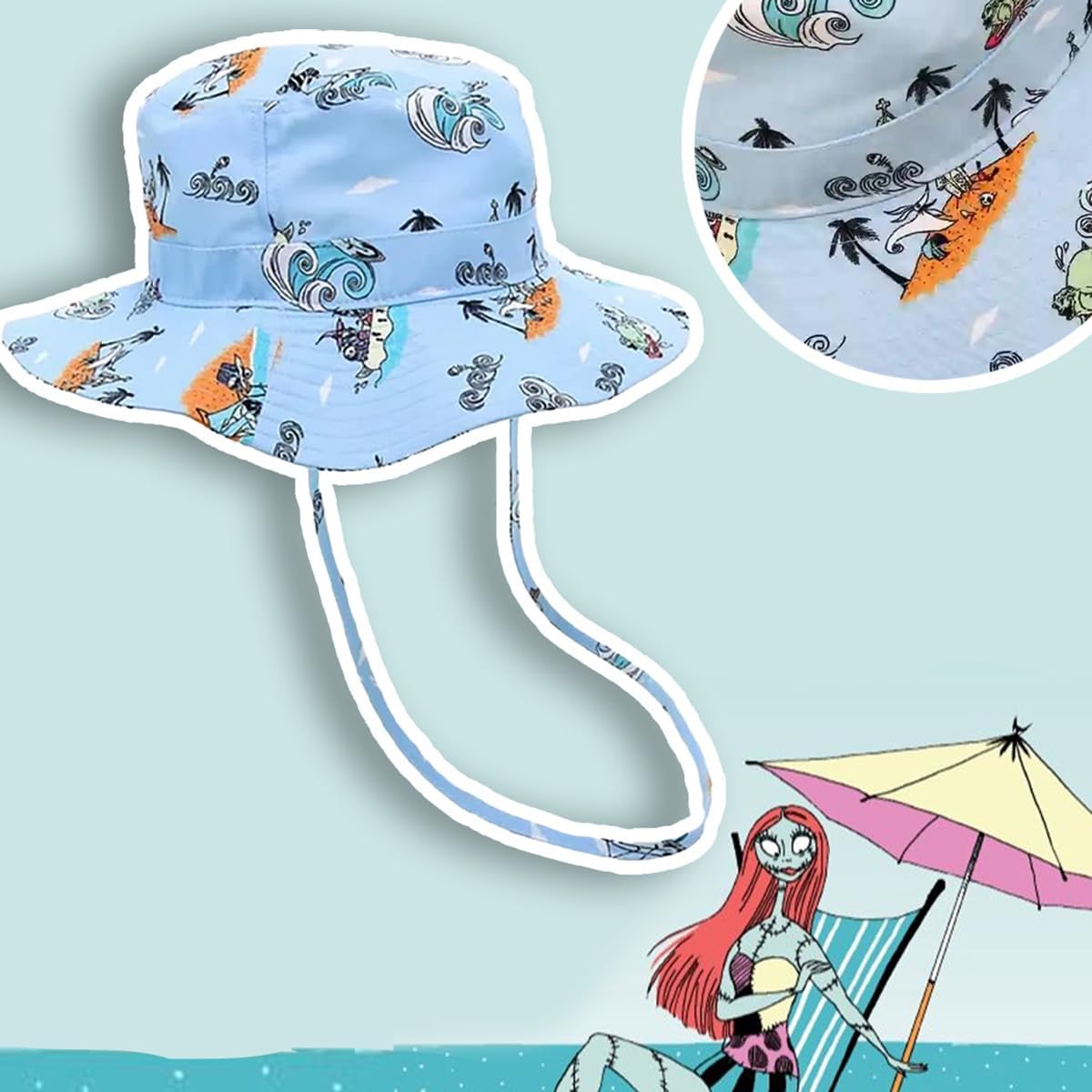 Disney Nightmare Before Christmas Pineapple Jack Adult Summer Bucket Sun Hat Light Blue