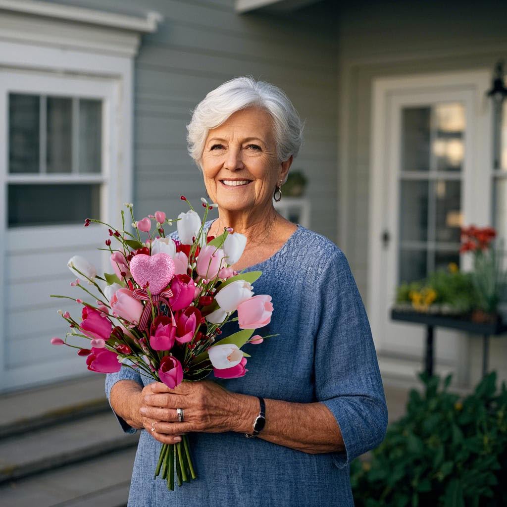 Artificial Flowers Tulips Fake Flower with Love Heart Bouquet Bulk for Home Kitchen Dinner Table Decor Porch Patio Decor - Image 6