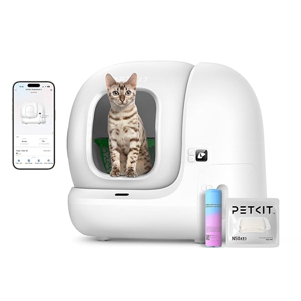 PETKIT PuraMax 2 Automatic Self-Cleaning Cat Litter Box, App Control Scoop-Free Litter Box with Safety Sensors, Odor Free & Anti-Leakage Basic Bundle Includes Trash Bags,2.4G WiFi & Low Entrance