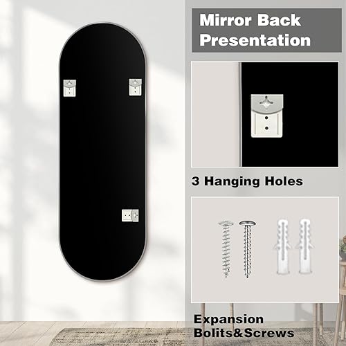 Miniatura 4 de Niccy Espejo ovalado de longitud completa de 65 x 22 pulgadas, espejo ovalado largo con marco de metal único, espejo colgante grande a prueba de