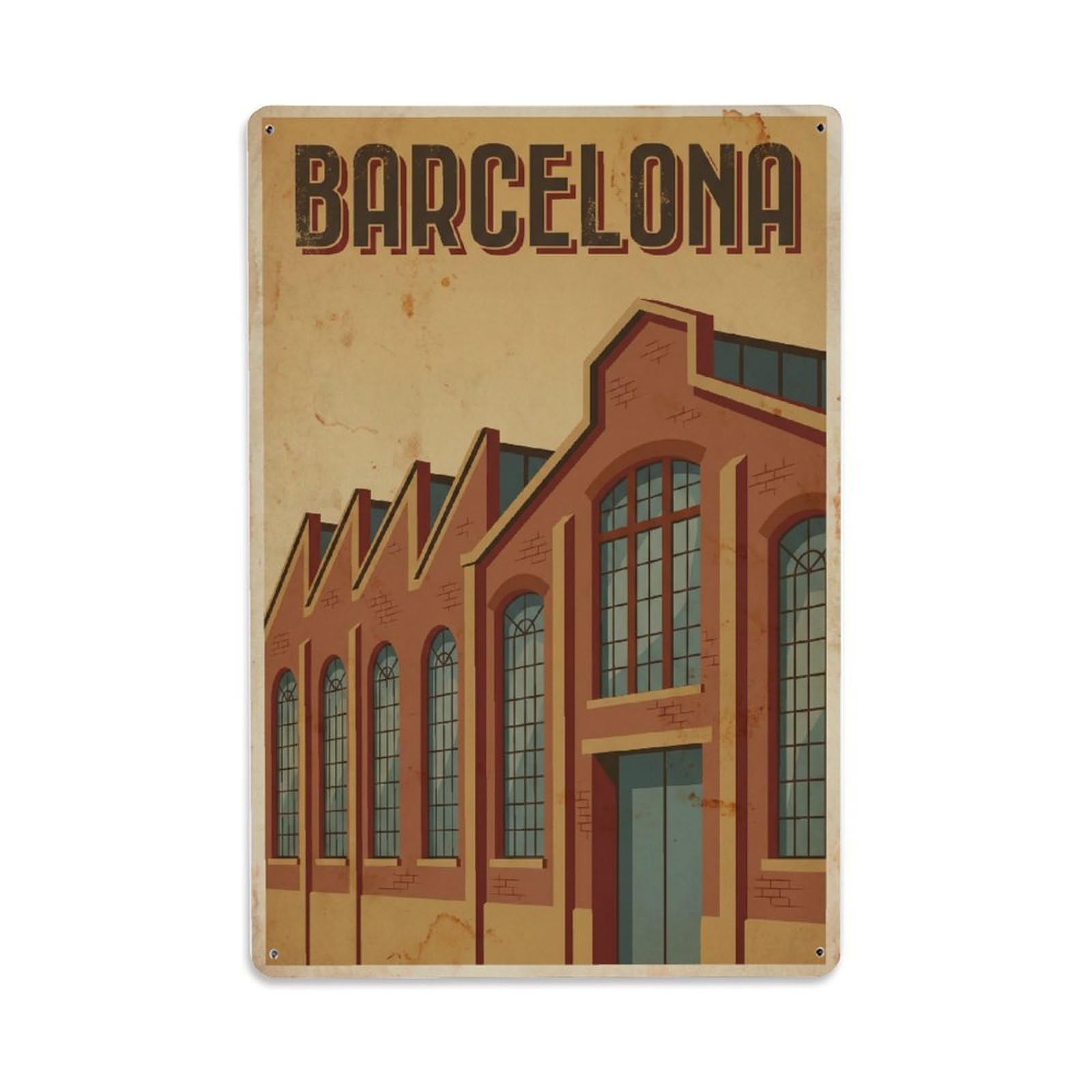 Vintage Travel Warehouses Spain Industrial Metal Tin Sign Plaque Wall Decor for Cafe, Club Bar, Office, Home Garden Metal Poster 8x12Inch