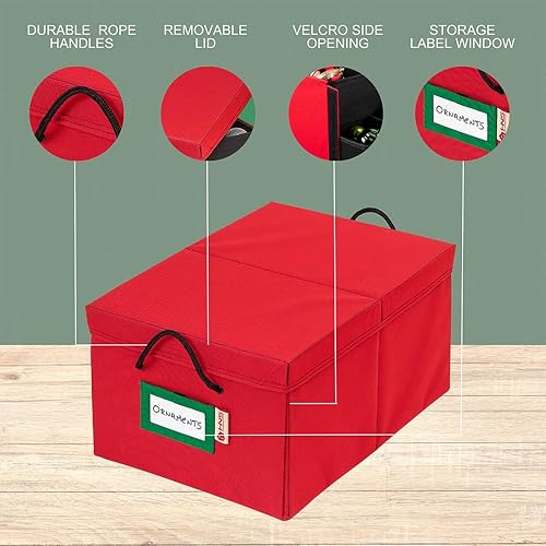 Miniatura 10 de Caja con divisores para guardar hasta 72 adornos navideños de 3 pulgadas de forma práctica, cubos grandes de tela de alta calidad con 3 bandejas