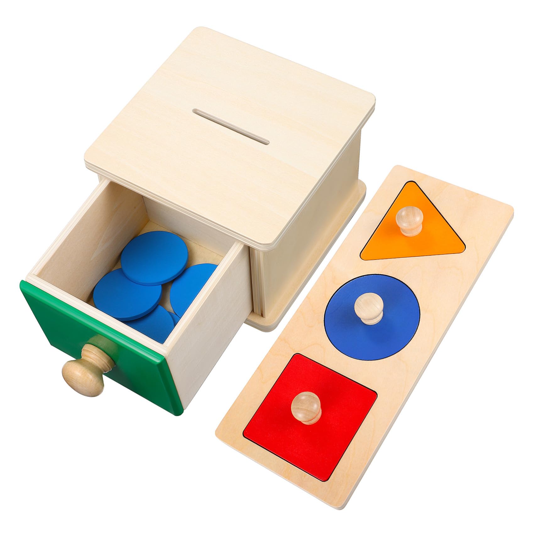 BESPORTBLE 2juego Panel de Caja de Monedas Cuadrado con Colores de Bloques Geométricos Juguetes de Madera para Bebés para Rompecabezas Educativos la Primera Infancia