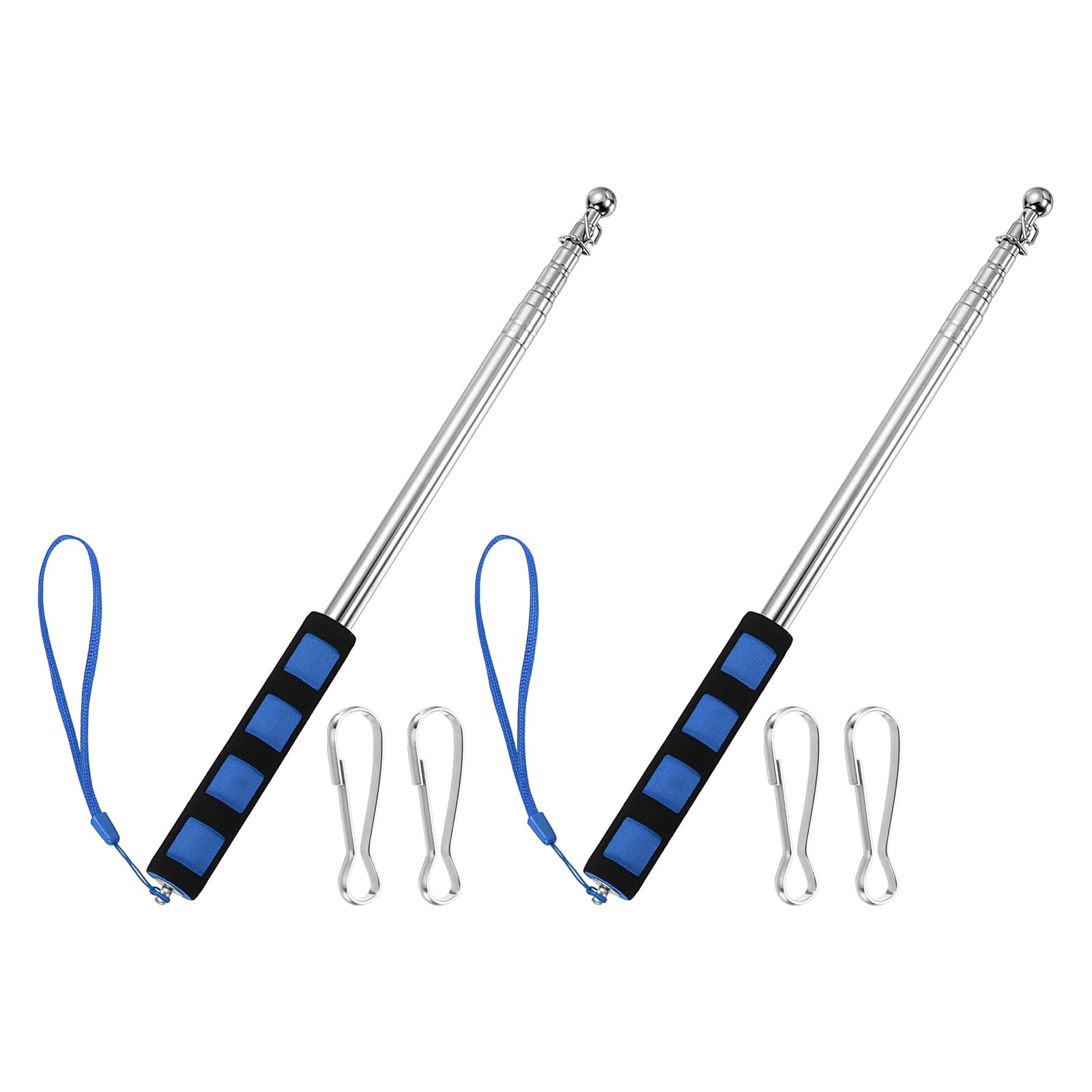PATIKIL 2Set Telescopic Handheld Flag Pole, 4ft/1.2m Retractable Telescopic Pole Stainless Steel with Clips Extendable Banner Flagpole Pointer for Teaching Outdoor Events Parades, Blue