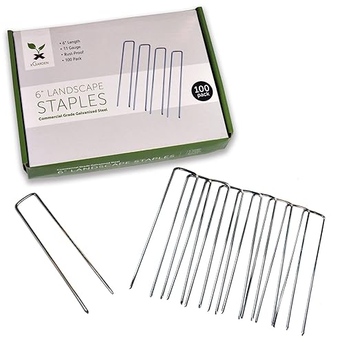 xGarden Grapas de paisaje  Estacas de jardín de acero galvanizado a prueba de óxido  Paquete de 100 pines de jardinería de 6 pulgadas para anclaje