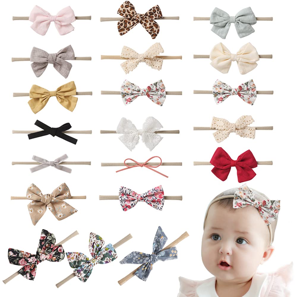 20PCS Baby Girls Headbands Bows Hairbands Soft Nylon Elastic Handmade Baby Bows Hair Accessories for Newborns Infants Toddlers and Kids
