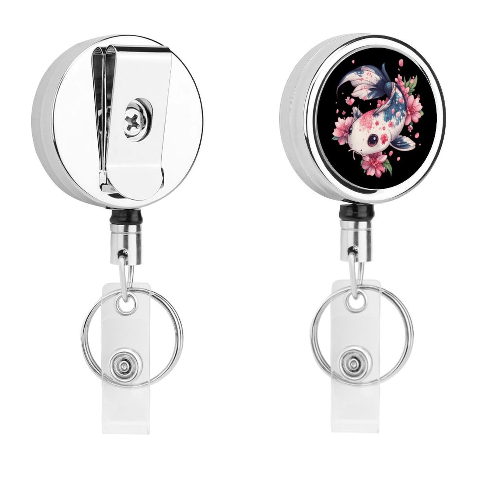 Japan Fish Retractable Badge Holder Metal ID Name Holder Key Ring with Belt Clip