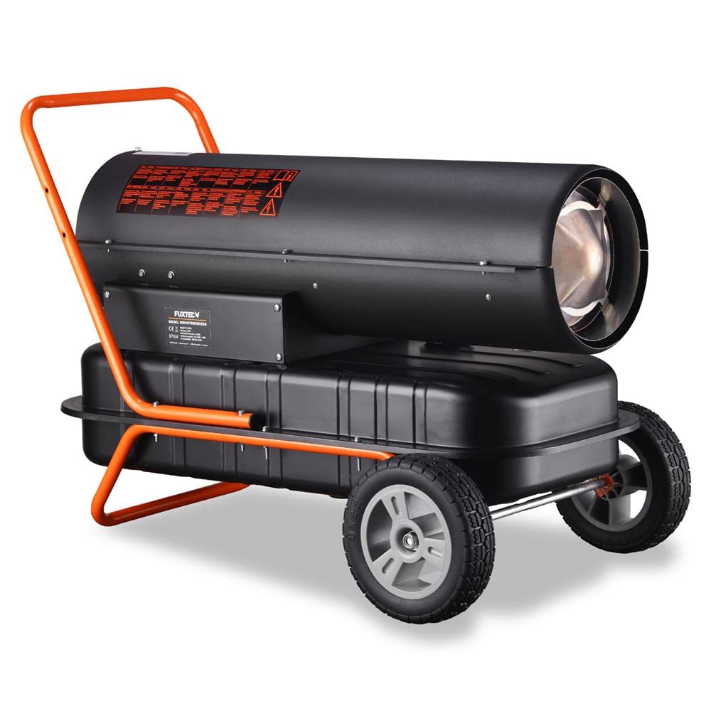 Generatore aria calda a diesel FUXTEC DH116 - Termoventilatore a gasolio potenza termica di riscaldamento 30 kW, serbatoio 38L(13h), accensione elettrica, termostato regolabile.