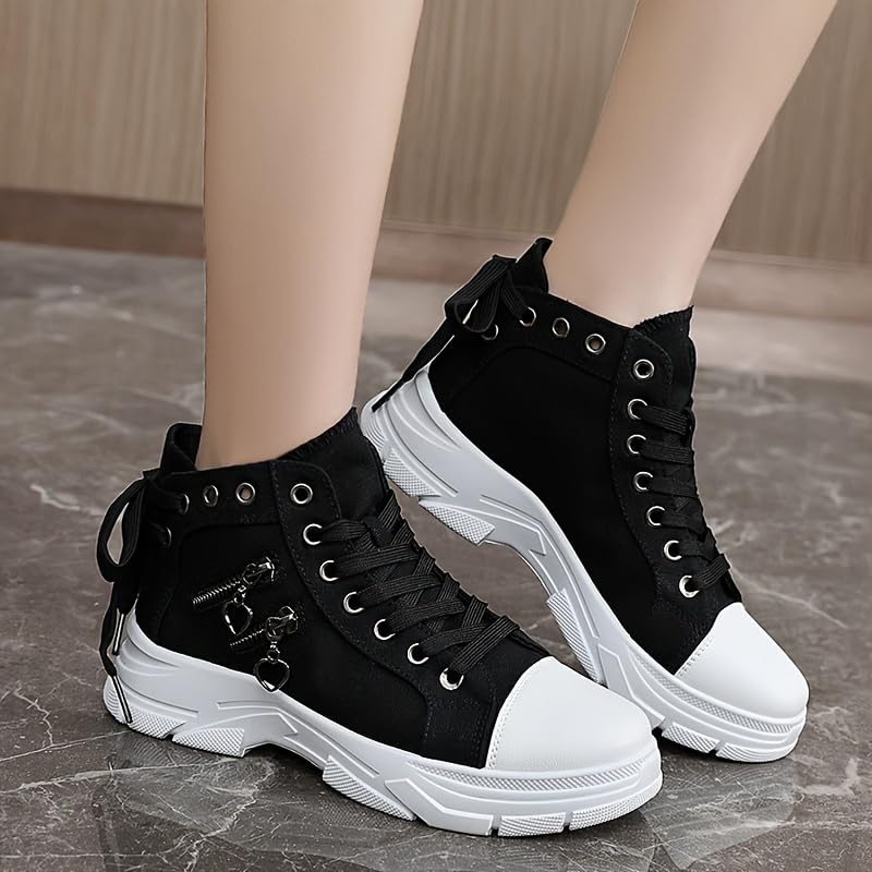 Comfortable Women's Canvas Platform Sneakers with Side Zipper Design for Casual Outdoor Wear and Valentine's Day Gifts4