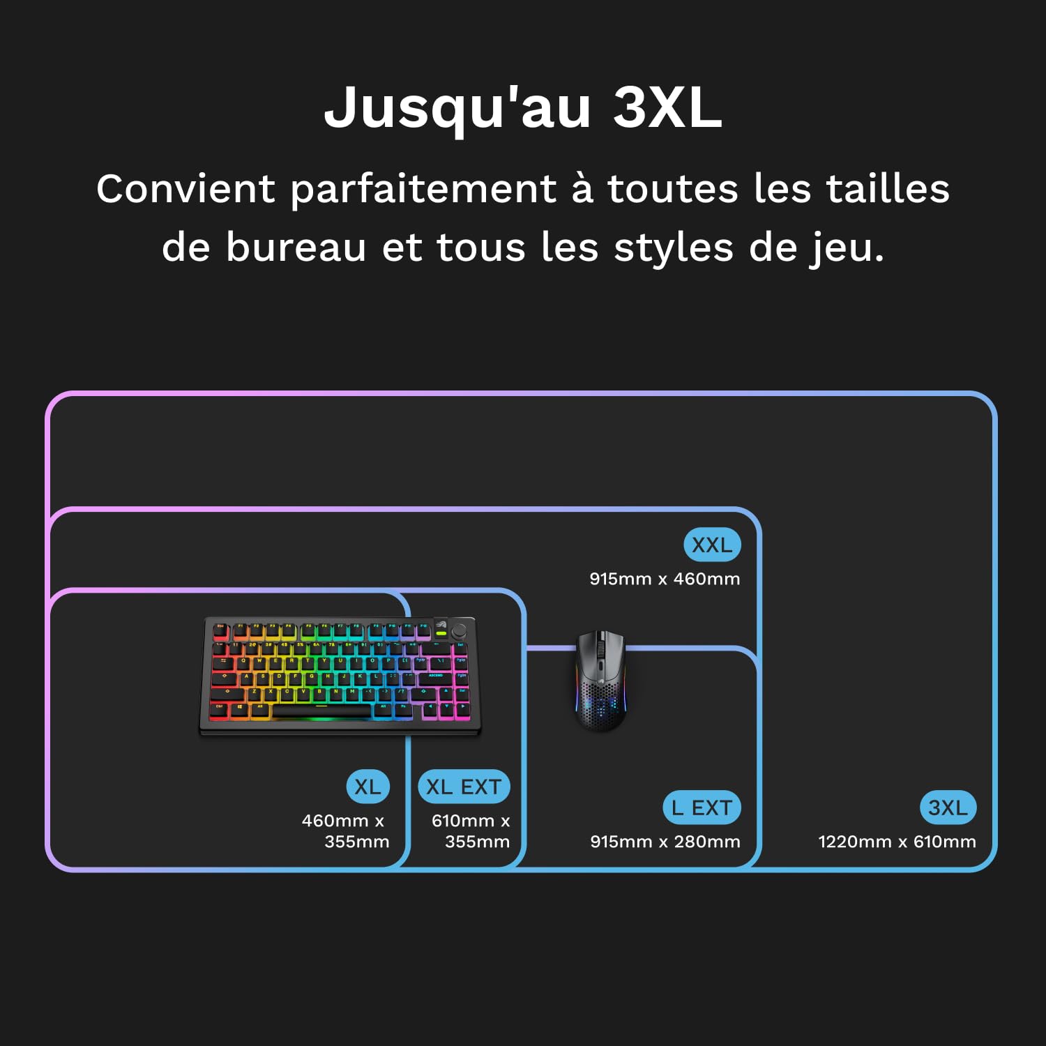GLORIOUS Gaming Musmatta GMP 2 GLED XXL – 2-Zones RGB-belysning, InfiniGlow sömlös Kant, Premium tygyta, Halkfri gummibas – 915 mm×460 mm×3 mm – dubbel stor skrivbordsmatta