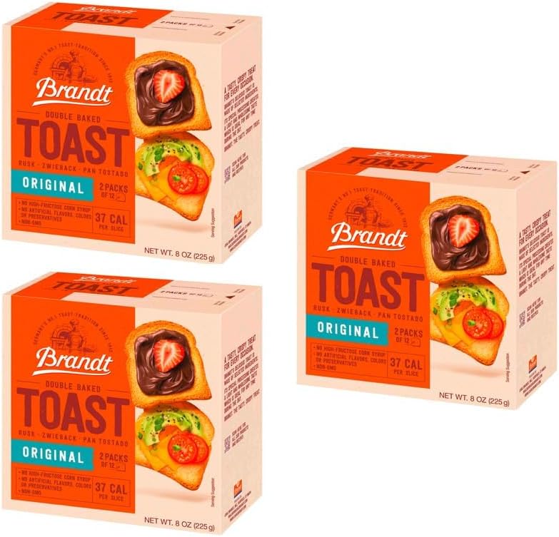 Brandt Zwieback Rusk | Sweetened Crispy Bread | Perfect for Teething Children | Enjoy With Sweet or Savory toppings | 8 oz each [Pack of 3]