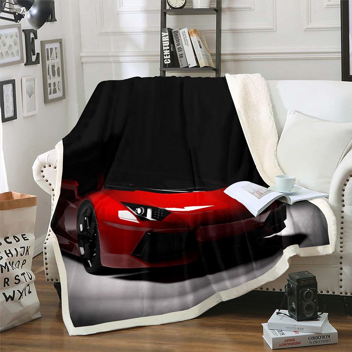 Loussiesd Coperta in pile Sherpa per auto sportive a tema
