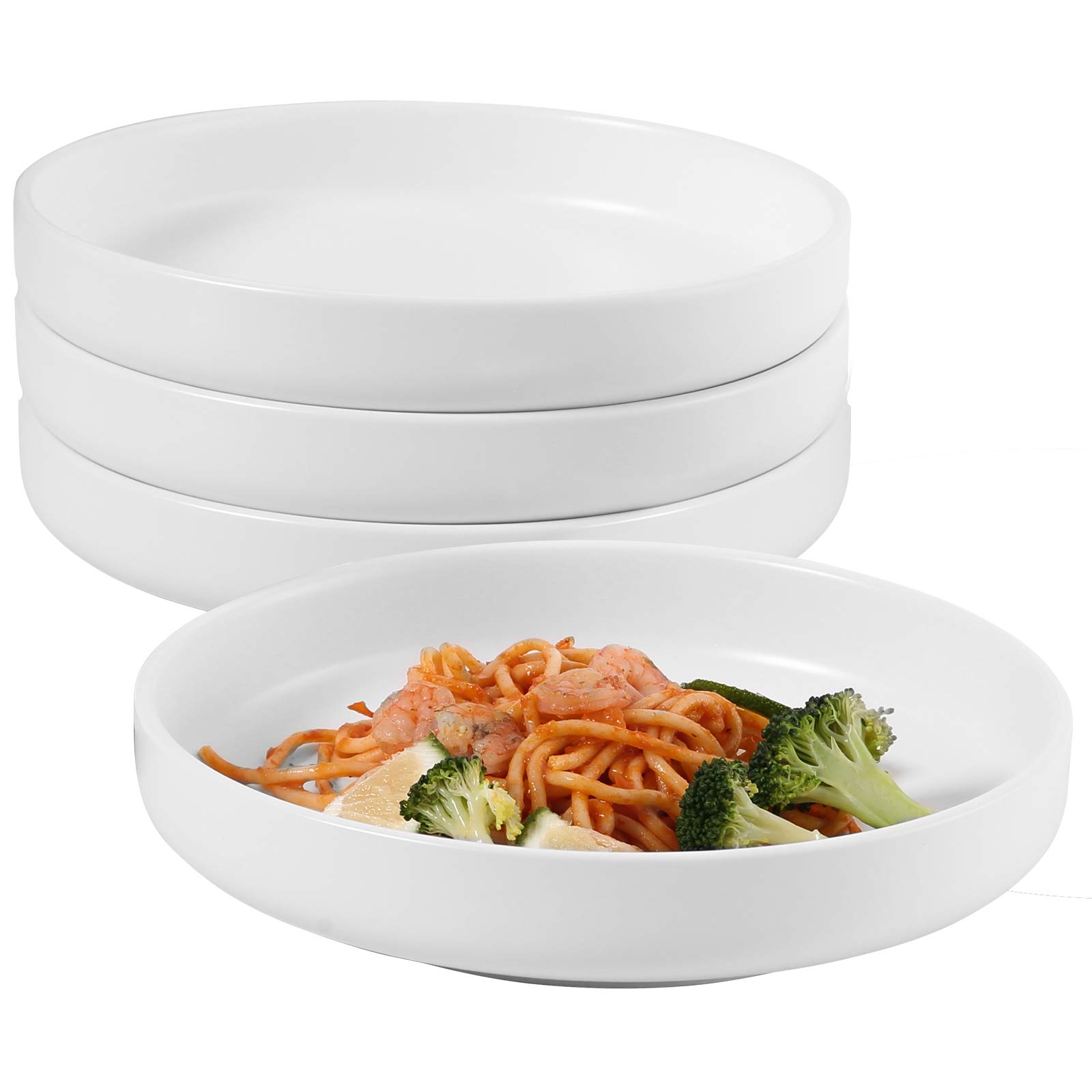 Pasta Bowls Set of 4 Salad Pasta Bowls White Shallow Serving Bowl Porcelain Plates and Bowls Microwave and Dishwasher Safe 28 oz