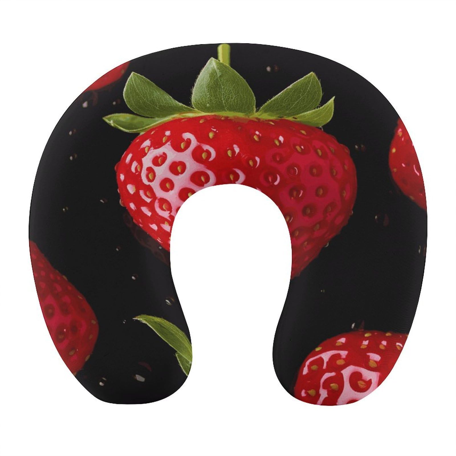 FekiLoot Strawberry Travel Pillow U Shaped Neck Pillow Comfortable Memory Foam Pillow Portable Soft Headrest Lightweight Neck and Head Support for Planes Trains Self-Driving Cars