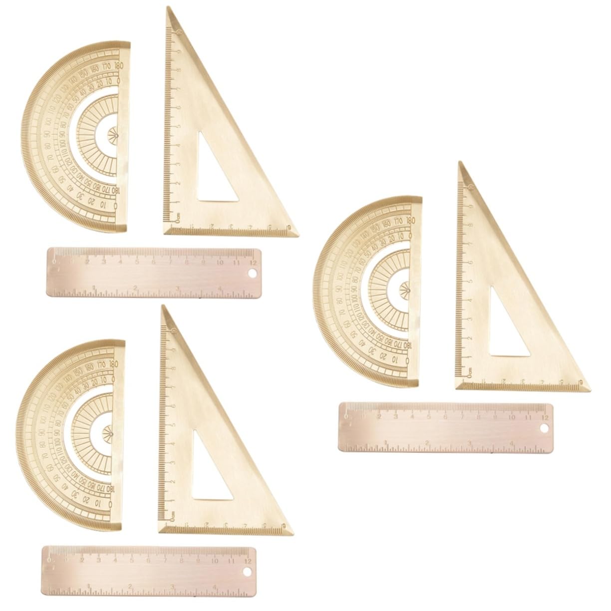 3 Set Di Righello Triangolare Goniometro E Righello in Ottone Per Strumenti Di Misurazione Del Disegno
