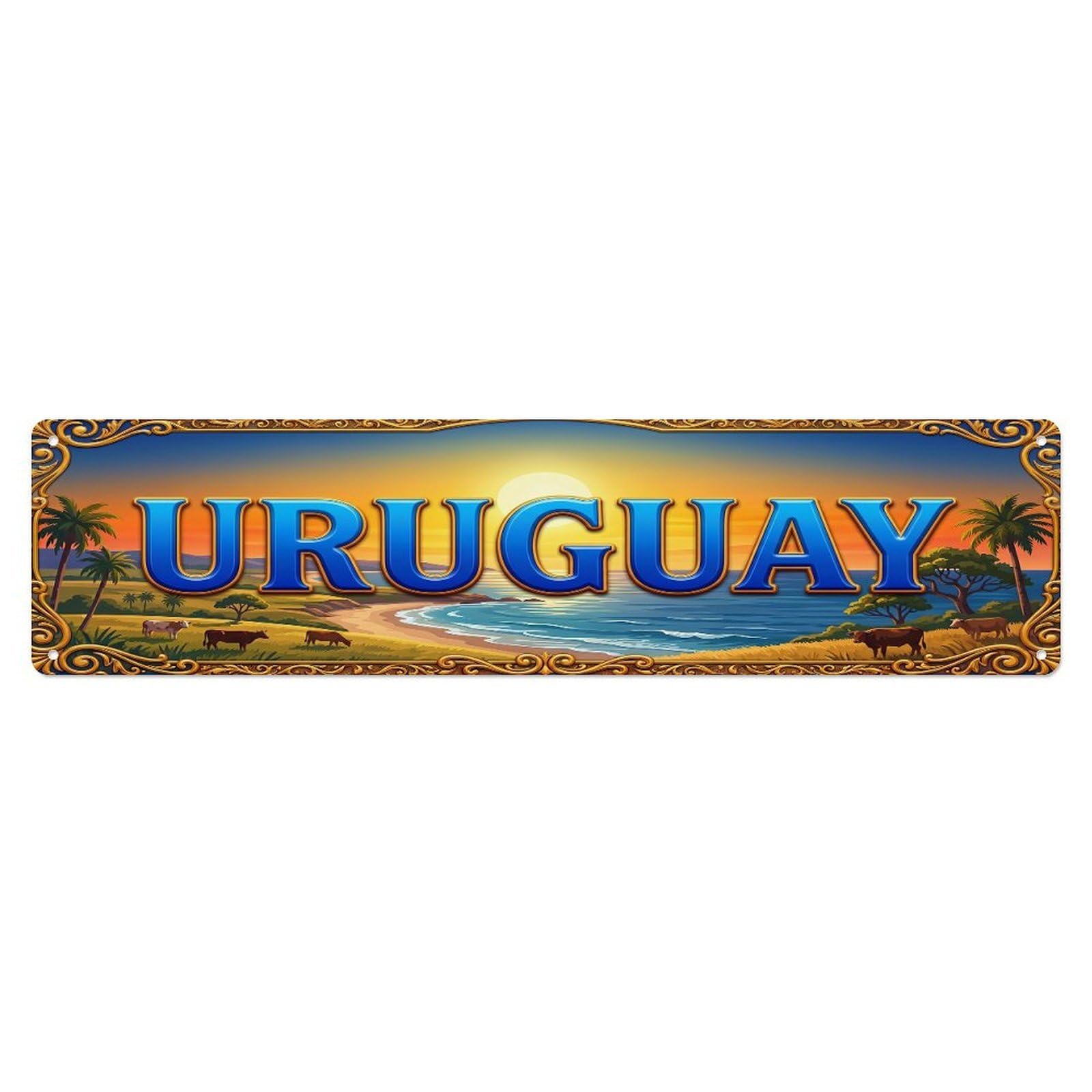 Olhnbad 4X16inch(10X40cm) Vintage Uruguay Flag Travel Pattern Metal Tin Sign