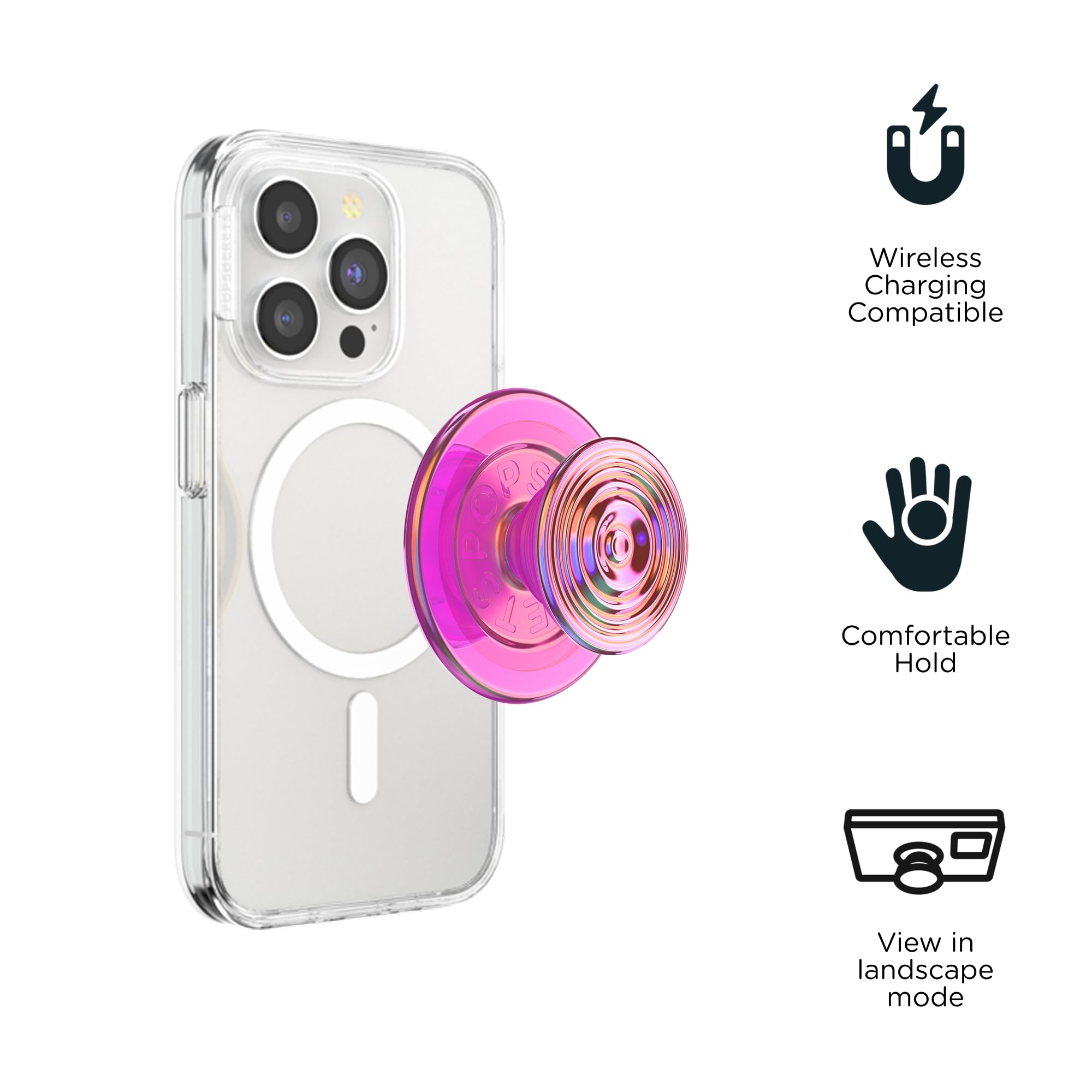 PopSockets Handy-Grip für MagSafe, Magnetischer Halter, Handyständer, Hot Pink - Ripple Iridescent Absinthe