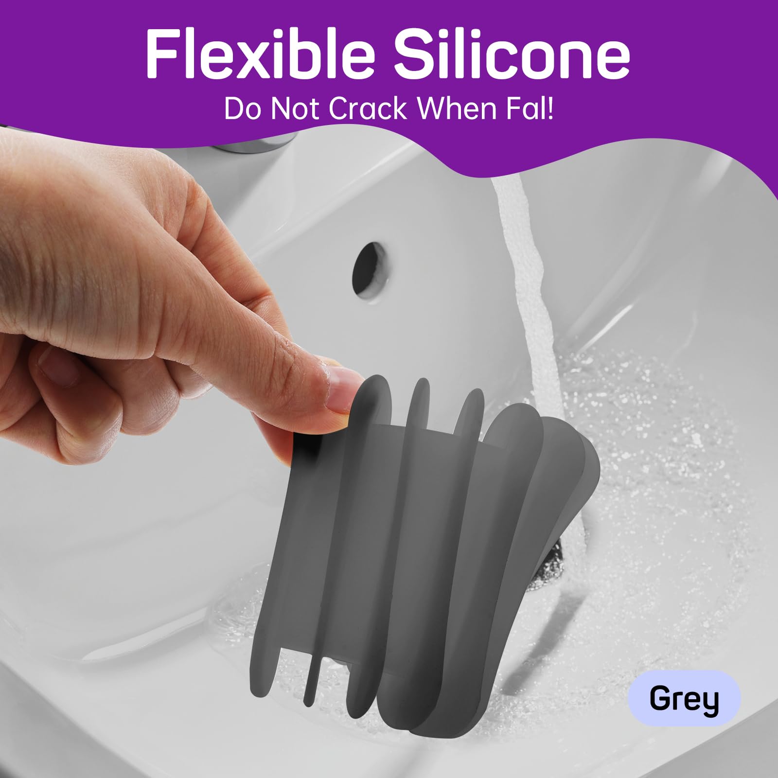 2 jaboneras de silicona autodrenantes, diseño de cascada, para baño, mantiene las barras de jabón secas y limpias, color gris